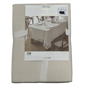 Envogue Tablecloth Ivory Woven Cotton Crochet Trim‎ Oblong Farmhouse Country